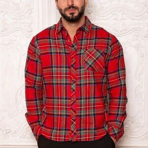 Ivy City Christmas Red Plaid Men's Shirt in Large